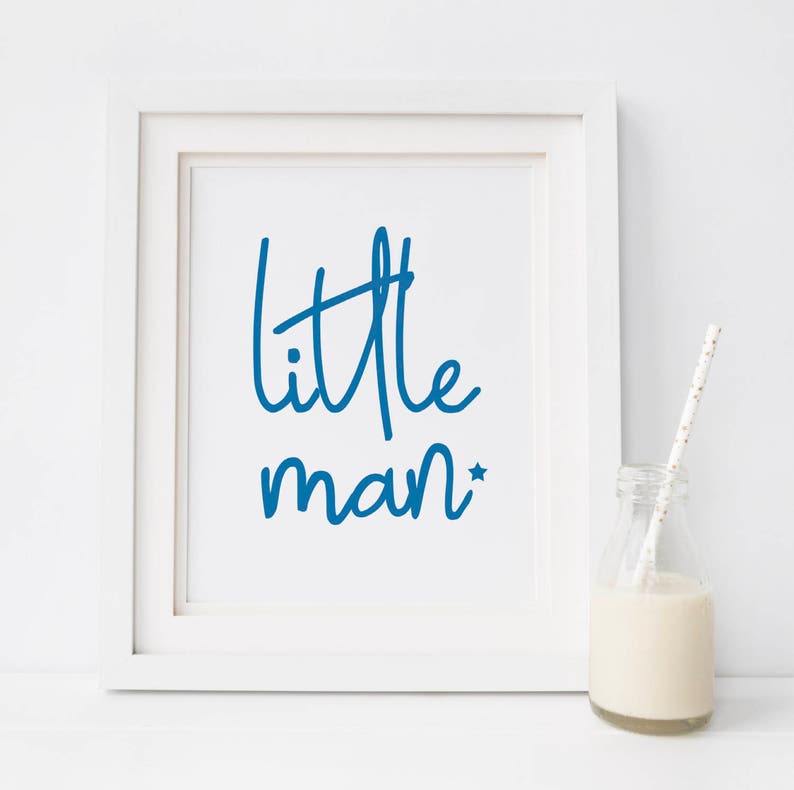 Boys Wall Art, Baby Boy Nursery, 50% SALE, Nursery Decor Boy, blue Nursery Theme, little man Print, Personalized Nursery,color Letter Art image 1