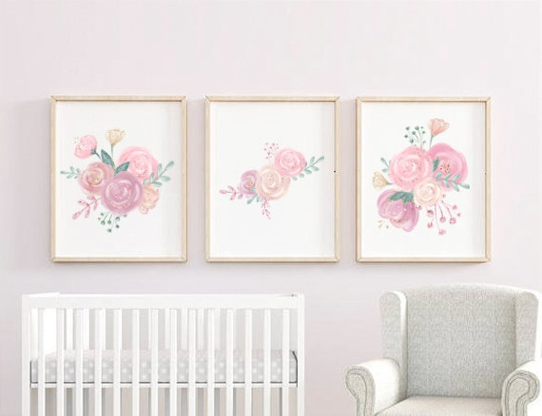 Floral Nursery Decor, Gold - Pink, Floral Nursery Print, Floral Nursery ...