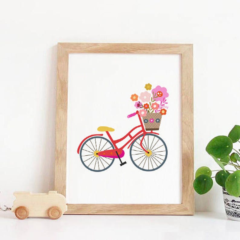 bicycle with flowers wall art