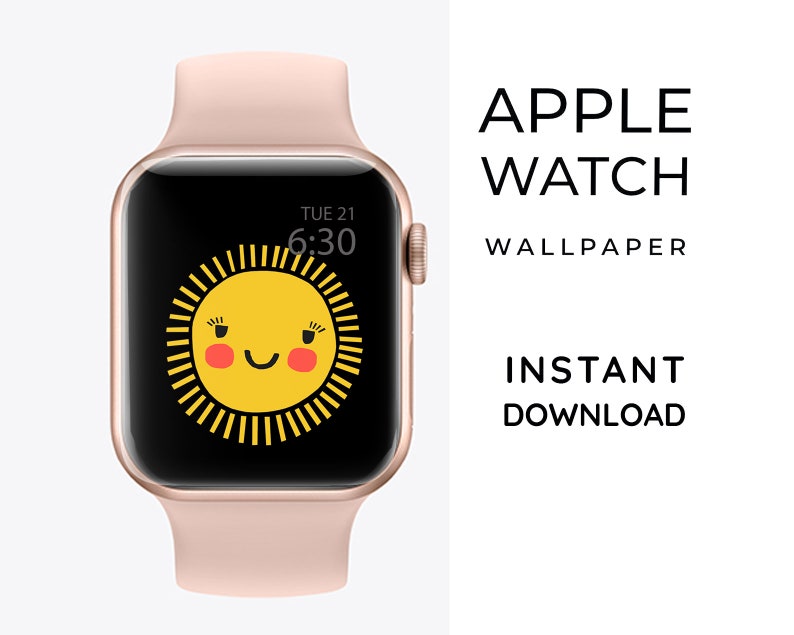 Puede incluir: Un Apple Watch rosa con una esfera negra que muestra un sol sonriente con el texto "TUE 21 6:30".