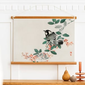 Vintage Floral Digital print, Japandi decor,  Vintage Flowers art , Japanese Vintage Floral, japanese birds, Vintage birds,living room print