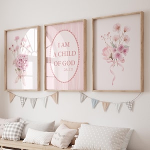 I am a Child of God Print, coquette art, baby girl, floral Nursery Decor, PRINTABLE Scripture Wall Art, girls Room Decor, Affirmation Print