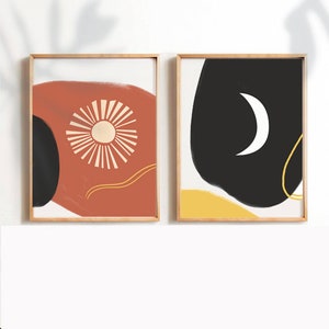 Burnt Orange, Set of Two Abstract Prints, moon print, sun print, Two Prints Set, Printable Modern Poster, Minimalist Print Set, burnt colors