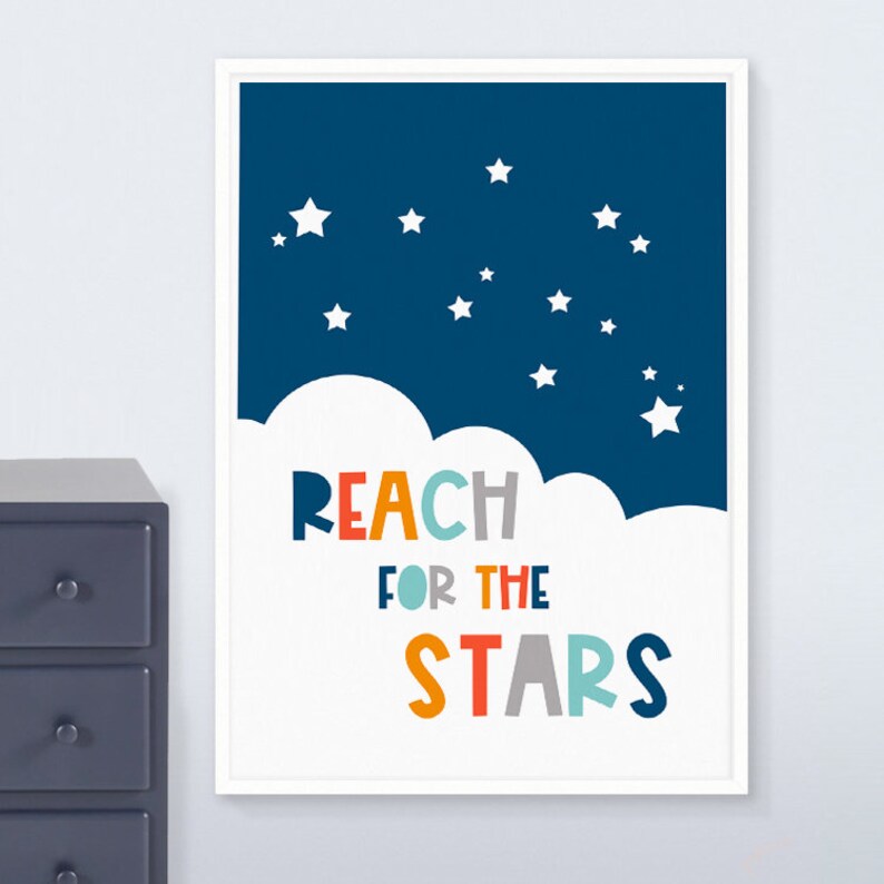 Reach for the Stars Nursery Wall Art Navy Blue Nursery Wall Etsy