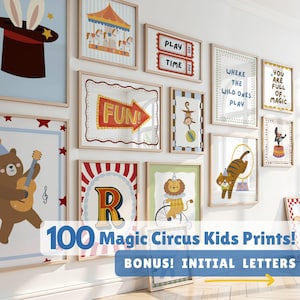 100+ Boys  Room Prints Bundle (Digital Download) + circus theme, nursery wall decor, kids printable