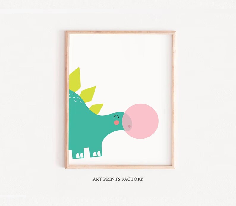 Art for boys, dinosaur with gum, Nursery Art, Art for Boys Room, Kids Room, Nordic Nursery Art, Modern Nursery Print, Modern Art Kids room image 1