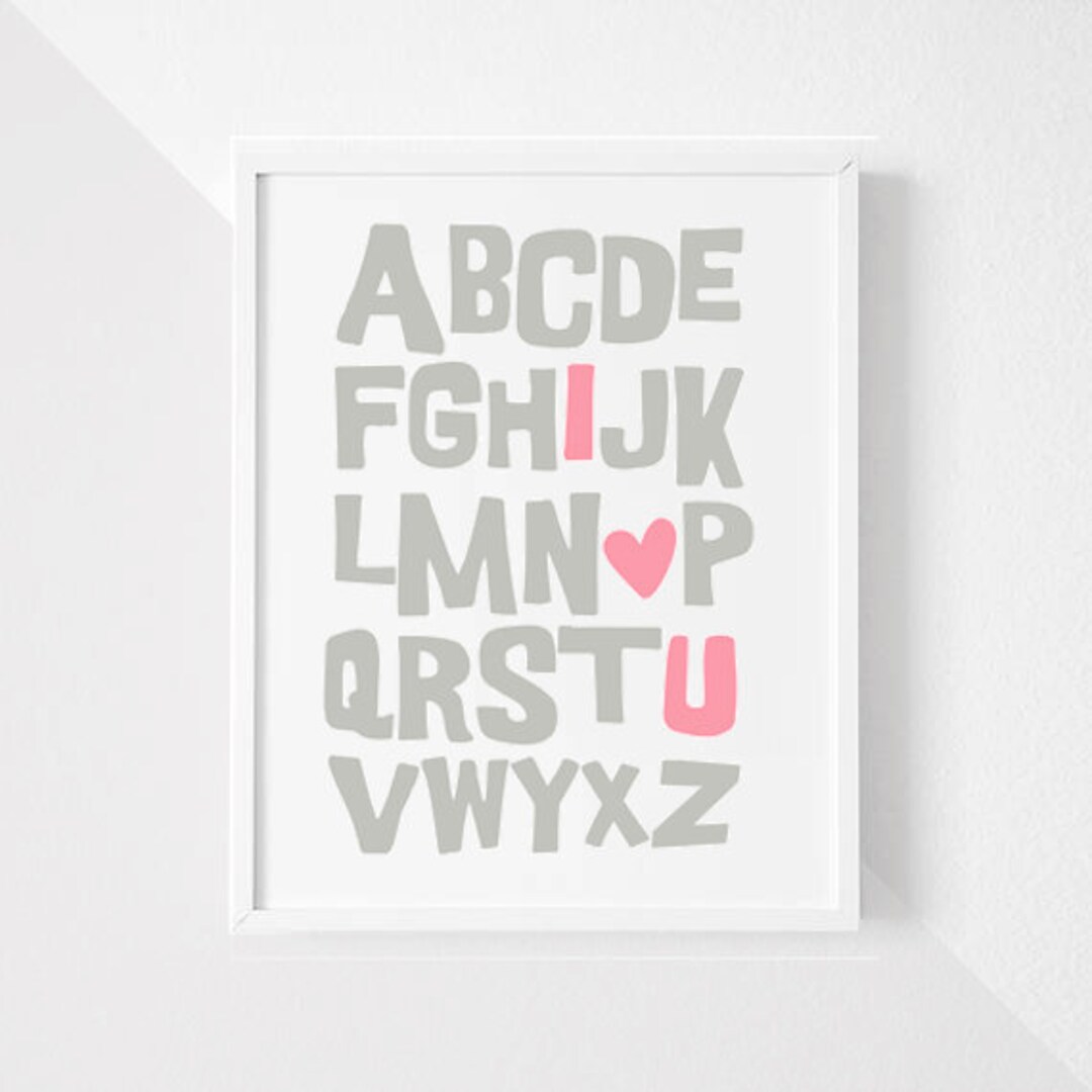 ABC I Love You Nursery Wall Art, Nursery Wall Art, PINK, Gray, Child