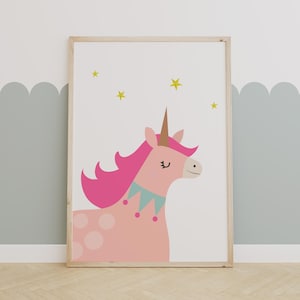 Unicorn Wall Art for Girls Room – Pink Nursery Decor – Cute Printable Unicorn Poster – Pastel Animal Print – girl  Bedroom Art - modern room