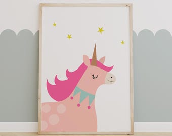Unicorn Nursery Art – Pink Pastel Animal Print (Digital Download)