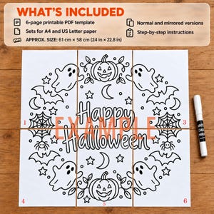 DIY Halloween Craft Printable Window Template Ghost Stencil Design Pattern Chalk Marker Glass Art Seasonal Home Decoration Digital Download Easy Traceable Project Beginner Friendly Classroom Display Complete Instructions Six Page PDF