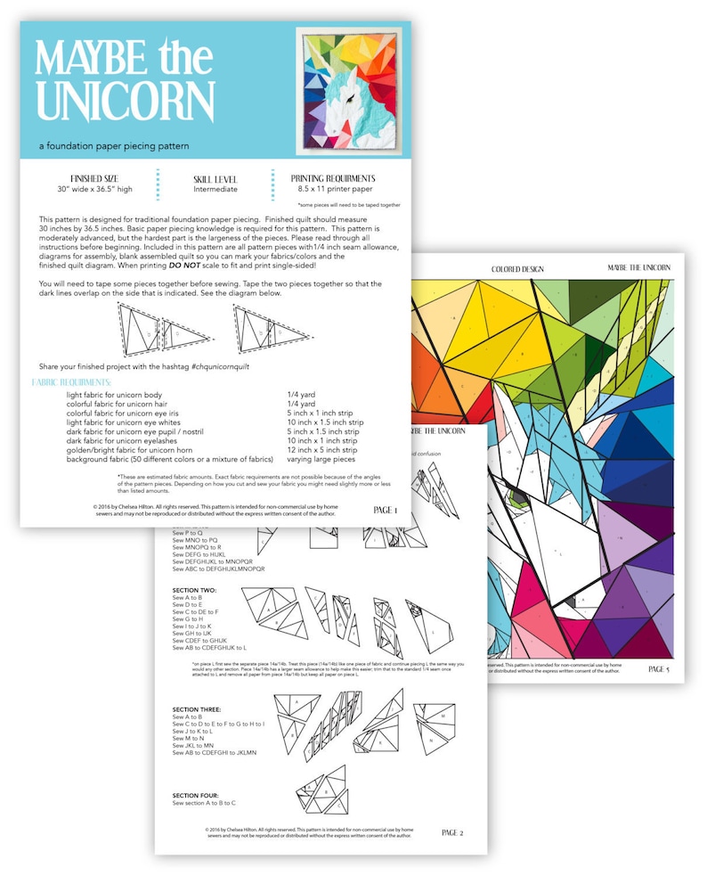 Maybe the Unicorn Paper Piecing Quilt Pattern Geometric Background image 2