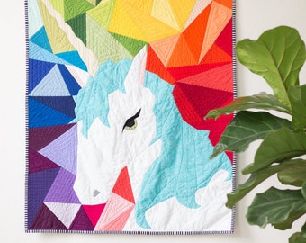 Maybe the Unicorn - Paper Piecing Quilt Pattern (Geometric Background)