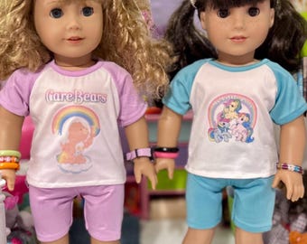 80s Cartoons Inspired Raglan-style Top and Shorts set for 18-inch dolls
