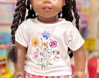 Graphic T-Shirt & Skirt outfit set fits American Girl and other 18-inch dolls