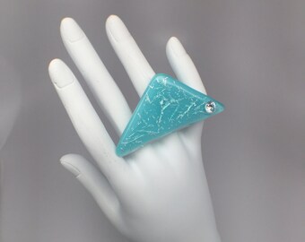 Glass Ring, Turquoise Ring, Dichroic Glass, Light Blue Ring, Cubic Zirconia Ring, Large Ring, Bold, Statement Ring, Cocktail Ring, Silver