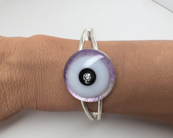 Purple Evil Eye Bracelet, Lavender Eye Bracelet, Protection, Good Luck, Amulet, Silver Bracelet, Cubic Zirconia,friend gift, Birthday Gift