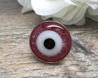 Deep Pink Evil Eye, Berry Evil Eye Ring, Glass Jewelry, Protection Amulet, Evil Eye, Nazar, Greek Evil Eye, Silver Ring, Glass Ring, Lucky