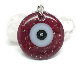 Red Evil Eye Necklace, Large Evil Eye, Big Evil Eye, Evil Eye Pendant, Lucky Jewelry,  Ruby Red Eye, Red Necklace, Red Eye, Cubic Zirconia