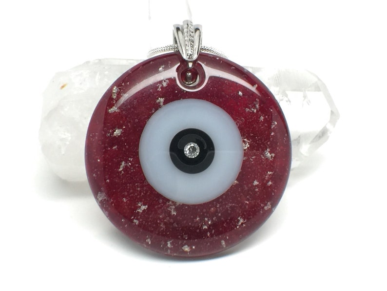 Red Evil Eye Necklace, Large Evil Eye, Big Evil Eye, Evil Eye Pendant, Lucky Jewelry, Ruby Red Eye, Red Necklace, Red Eye, Cubic Zirconia image 1