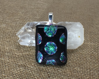 Dichroic Glass Necklace, Pendant, Fused Glass Pendant,Womens Necklace, Blue and Green Glass, Glass Jewelry, One of a Kind Necklace, Jewelry