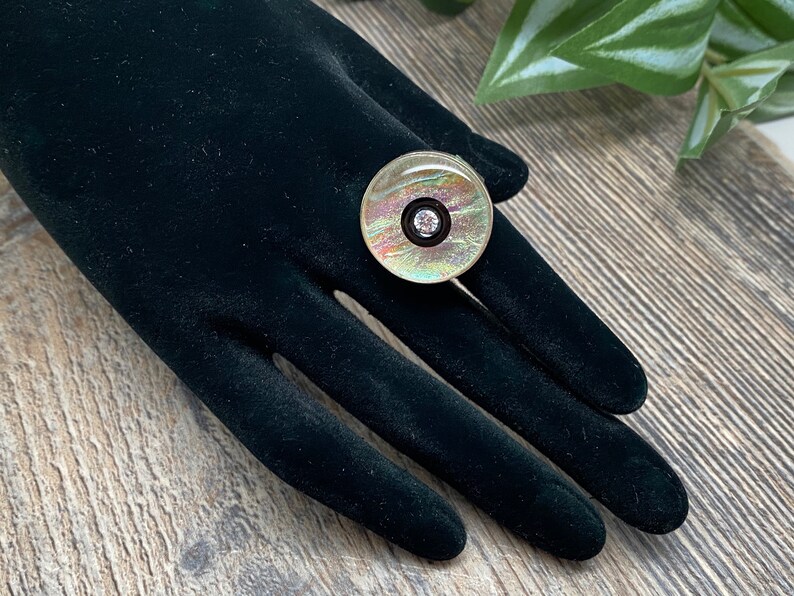 Nazar Evil Eye Ring Modern Evil Eye Ring Rainbow iridescent Ring Dichroic Glass Jewelry Cubic Zirconia Modern Ring Silver Ring