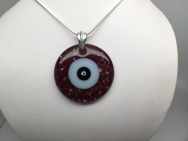 Red Evil Eye Necklace, Large Evil Eye, Big Evil Eye, Evil Eye Pendant, Lucky Jewelry, Ruby Red Eye, Red Necklace, Red Eye, Cubic Zirconia image 8