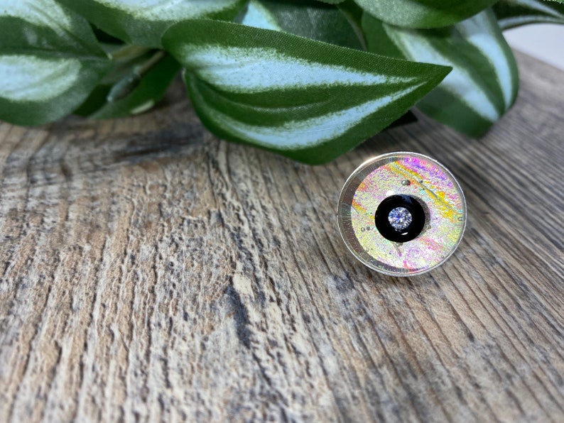 Nazar Evil Eye Ring Modern Evil Eye Ring Rainbow iridescent Ring Dichroic Glass Jewelry Cubic Zirconia Modern Ring Silver Ring