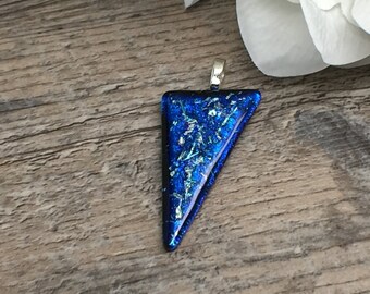 Dichroic Glass Pendant, Blue Dichroic Glass, Large Pendant, Statement Necklace, Costume Jewelry, Modern Pendant, Glass Jewelry, Gift for her