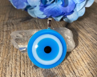 Blue Evil Eye, Evil Eye, Eye Pendant, Light Blue Eye, Aqua Blue Eye, Nazar. Greek Jewelry, Lucky Charm, Silver Necklace, Evil Eye Necklace