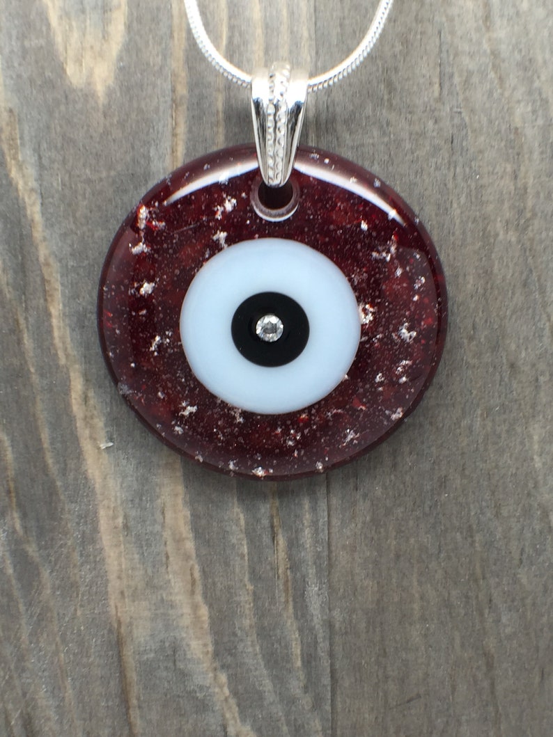 Red Evil Eye Necklace, Large Evil Eye, Big Evil Eye, Evil Eye Pendant, Lucky Jewelry, Ruby Red Eye, Red Necklace, Red Eye, Cubic Zirconia image 4