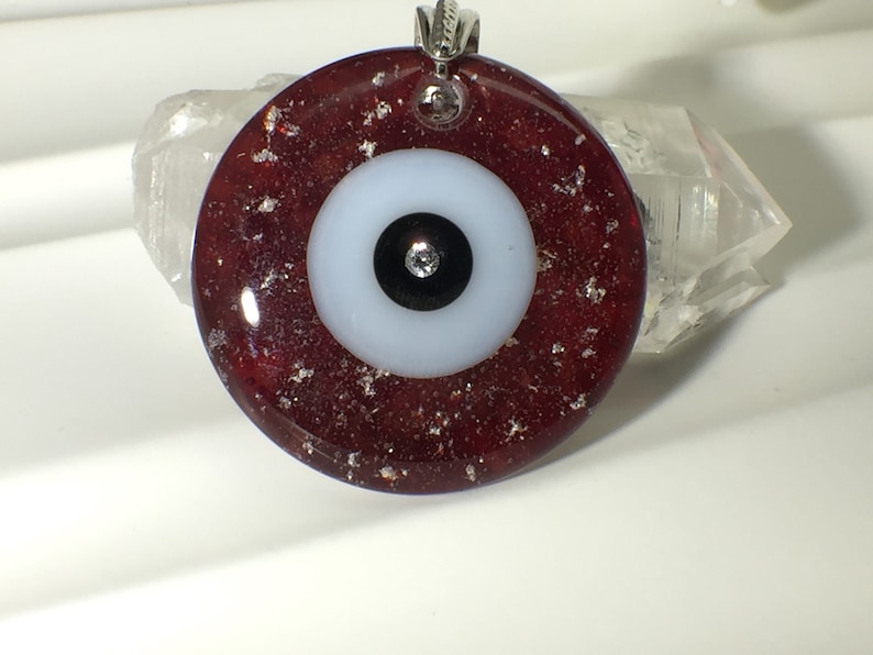 Red Evil Eye Necklace, Large Evil Eye, Big Evil Eye, Evil Eye Pendant, Lucky Jewelry, Ruby Red Eye, Red Necklace, Red Eye, Cubic Zirconia image 3