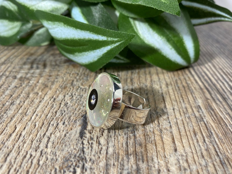 Nazar Evil Eye Ring Modern Evil Eye Ring Rainbow iridescent Ring Dichroic Glass Jewelry Cubic Zirconia Modern Ring Silver Ring