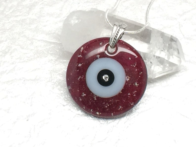 Red Evil Eye Necklace, Large Evil Eye, Big Evil Eye, Evil Eye Pendant, Lucky Jewelry, Ruby Red Eye, Red Necklace, Red Eye, Cubic Zirconia image 5