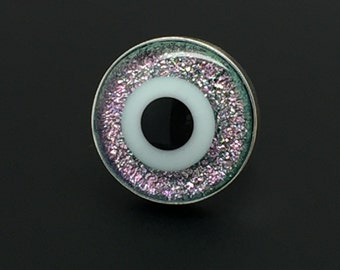 Evil Eye Ring, Pink Evil Eye, Green Evil Eye, Pink/Green Dichroic Glass, Fused Glass Ring, Lucky, Protection, Greek Eye Ring, Adjustable