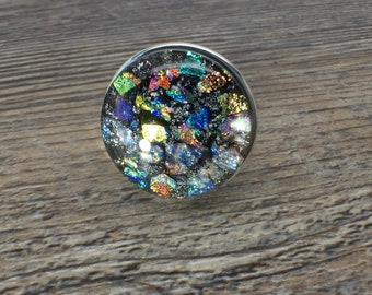 Dichroic Glass Ring, Glass Ring, Multicolor Ring, Fused Glass Ring, Fused Glass Jewelry, Women's Ring, Gift for Her, Silver Ring, Modern