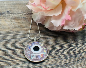 Evil Eye Necklace, Pink Evil Eye, Pink Glass Necklace, Protection Amulet, Turkish Evil Eye, Silver Necklace, Women's Necklace, Pink Necklace