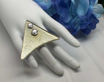 Glass Ring, Trekkie Style Ring, Silver Ring, Crystal Ring, Fused Glass Ring, Statement Ring, Modern Ring, Swarovski Crystal, Women's Ring