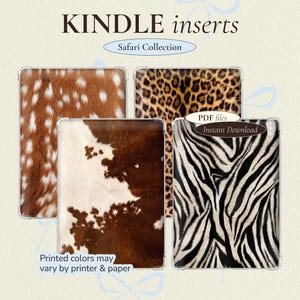 Kindle-inlegvellen collectie | Luipaard Zebra Koe Hert | Kindle-inlegvellen met dierenprint voor transparante hoes (digitale download)