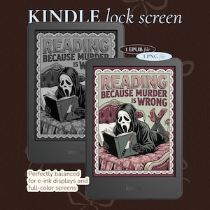 Fondo de pantalla de bloqueo de Kindle / Leyendo porque asesinar está mal / Protector de pantalla de terror espeluznante para Kindle / Lectores de crímenes reales (Descarga digital)