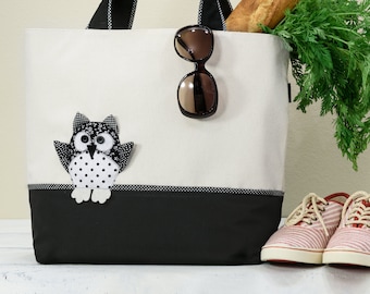 BLACK OWL TOTE Sewing Pattern Tutorial. bag pattern. tote pattern. patchwork pdf. Owl Bag Sewing Pattern. pdf pattern. © BlueOwlLand