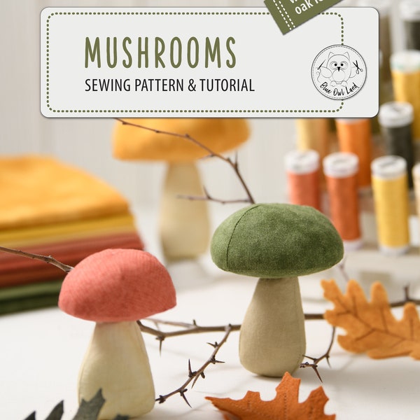 MUSHROOMS and LEAVES Sewing Pattern. PDF Pattern and Tutorial. Instant Download. © BlueOwlLand