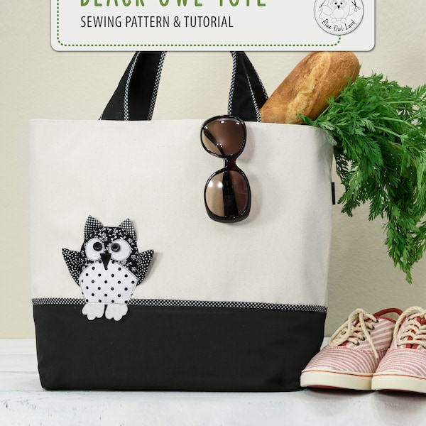 BLACK OWL TOTE Sewing Pattern Tutorial. bag pattern. tote pattern. patchwork pdf. Owl Bag Sewing Pattern. pdf pattern. © BlueOwlLand