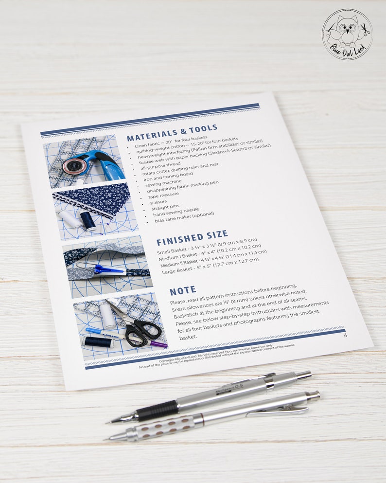 FOUR BASKETS PDF Sewing Pattern Tutorial. Basket Pattern. Fabric Bin ...
