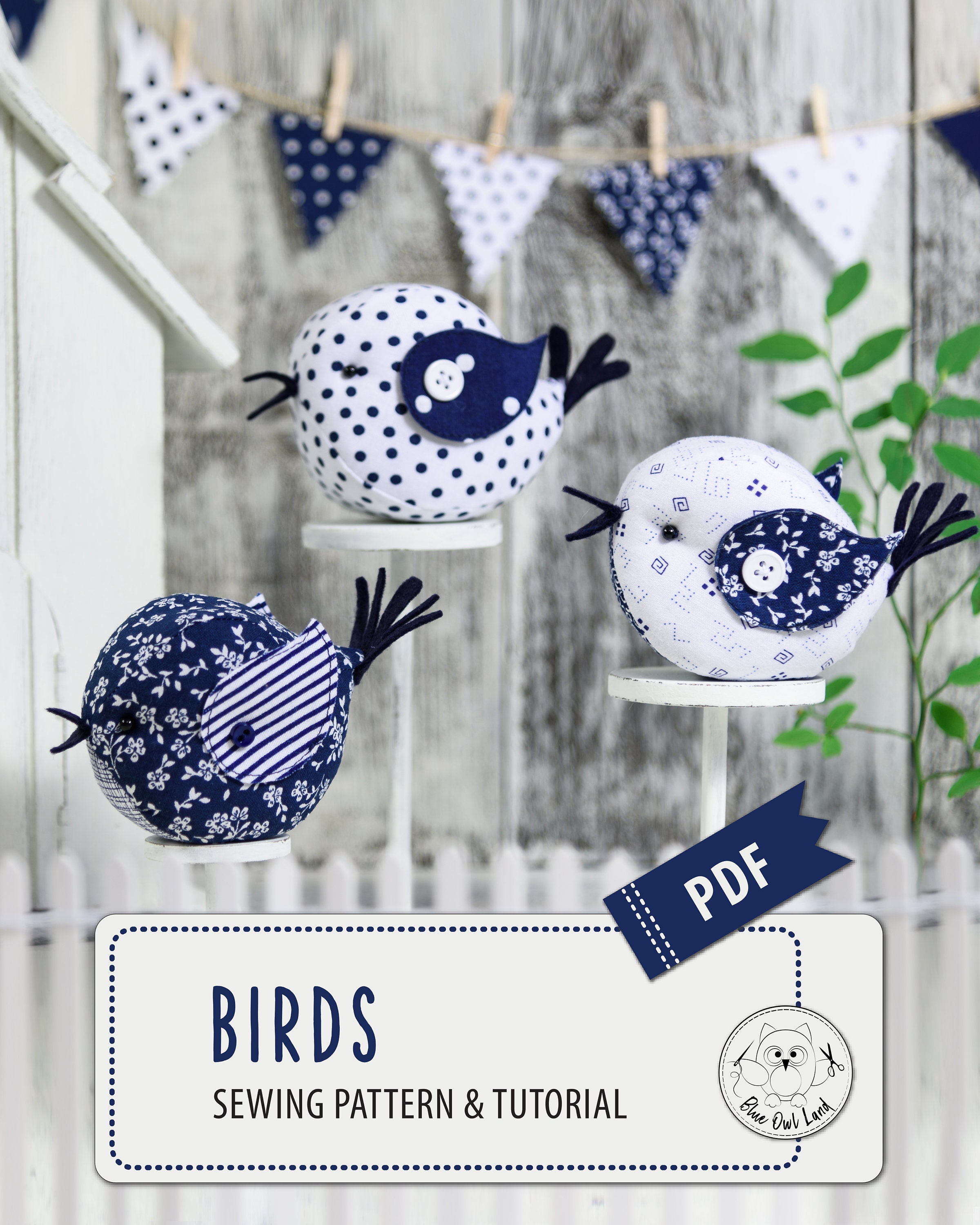 BIRDS PDF Sewing Pattern Tutorial. bird pattern. bird pin - Etsy México