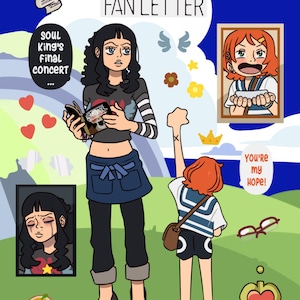 Hoja de pegatinas de One Piece con letras de fans y fondo de Sabaody de dos caras