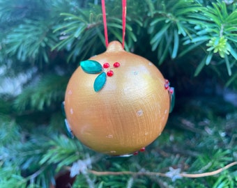 Holly Gold Christmas Bauble
