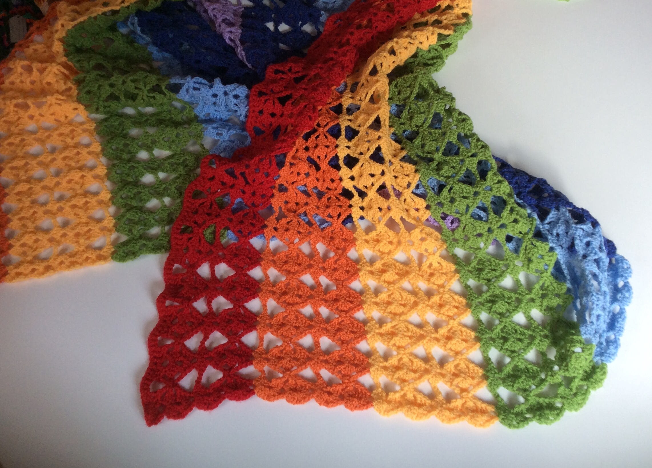 Rainbow Colours Crocheted Blanket for Double Bed. Crochet Lace Etsy UK