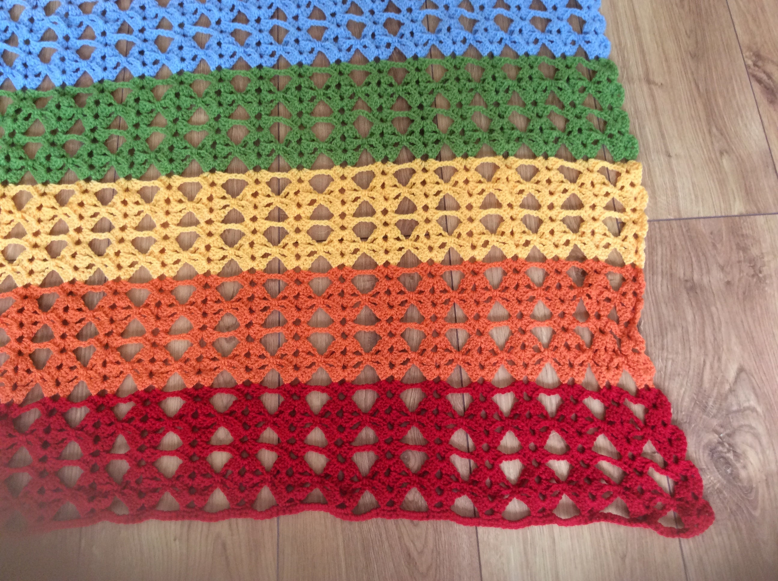 Rainbow Colours Crocheted Blanket for Double Bed. Crochet Lace Etsy UK