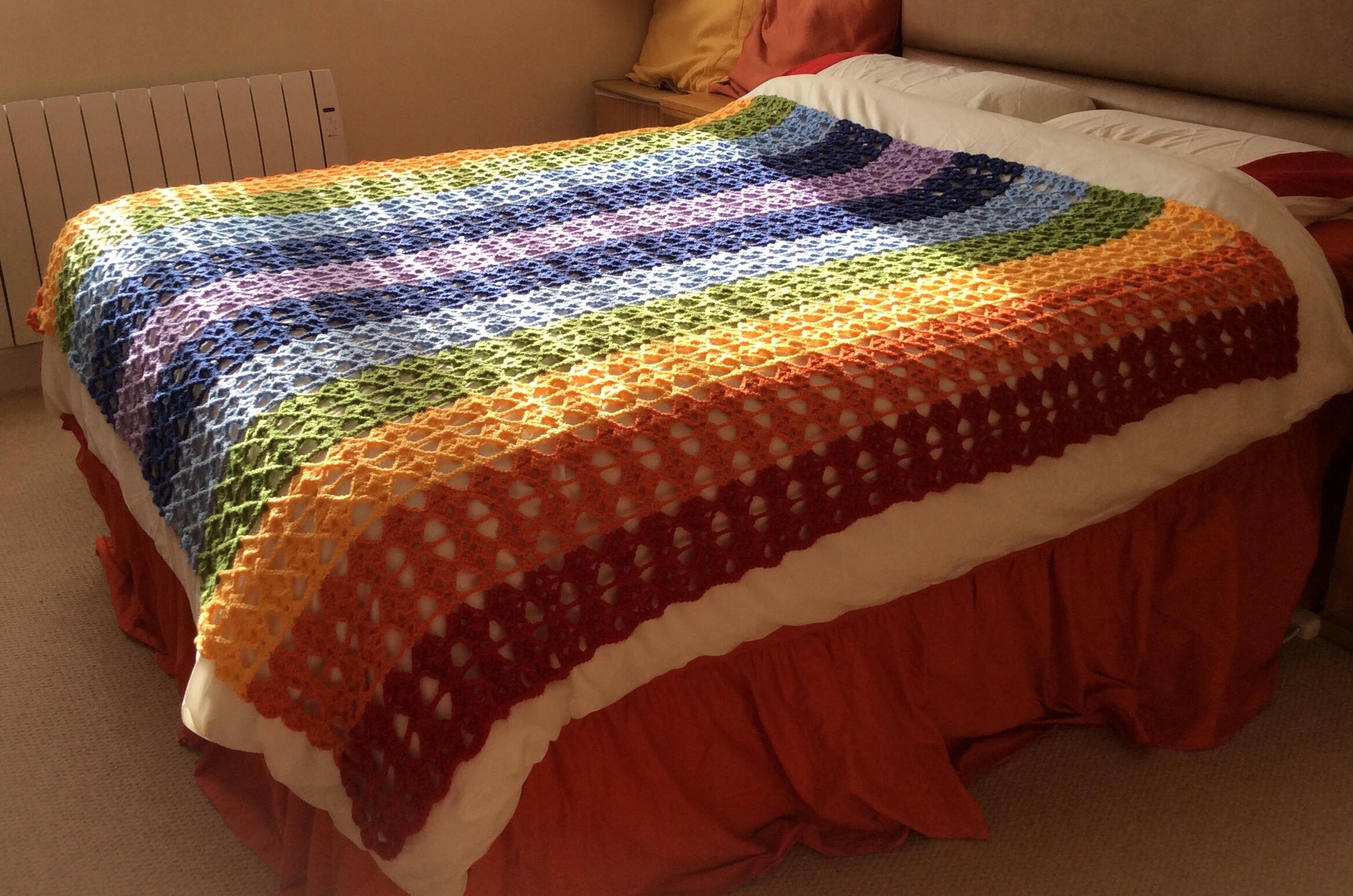 Rainbow Colours Crocheted Blanket for Double Bed. Crochet Lace Etsy UK