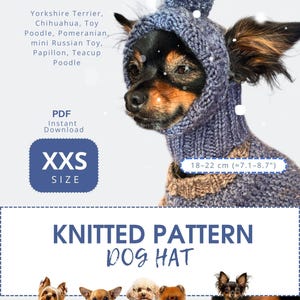 Patrón de gorro de punto para perro, talla XXS - Gorro de invierno cálido con orejeras para razas pequeñas como yorkshire terrier y chihuahua - Descarga instantánea en PDF